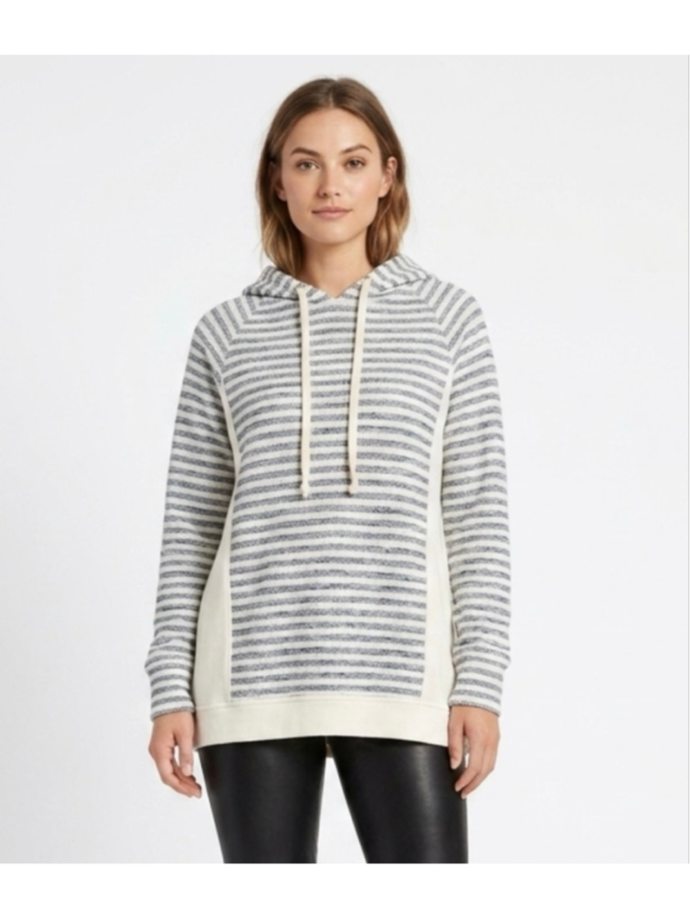 CJ Banks Striped Hoodie Size 1X White Blue textured knit beach vibes